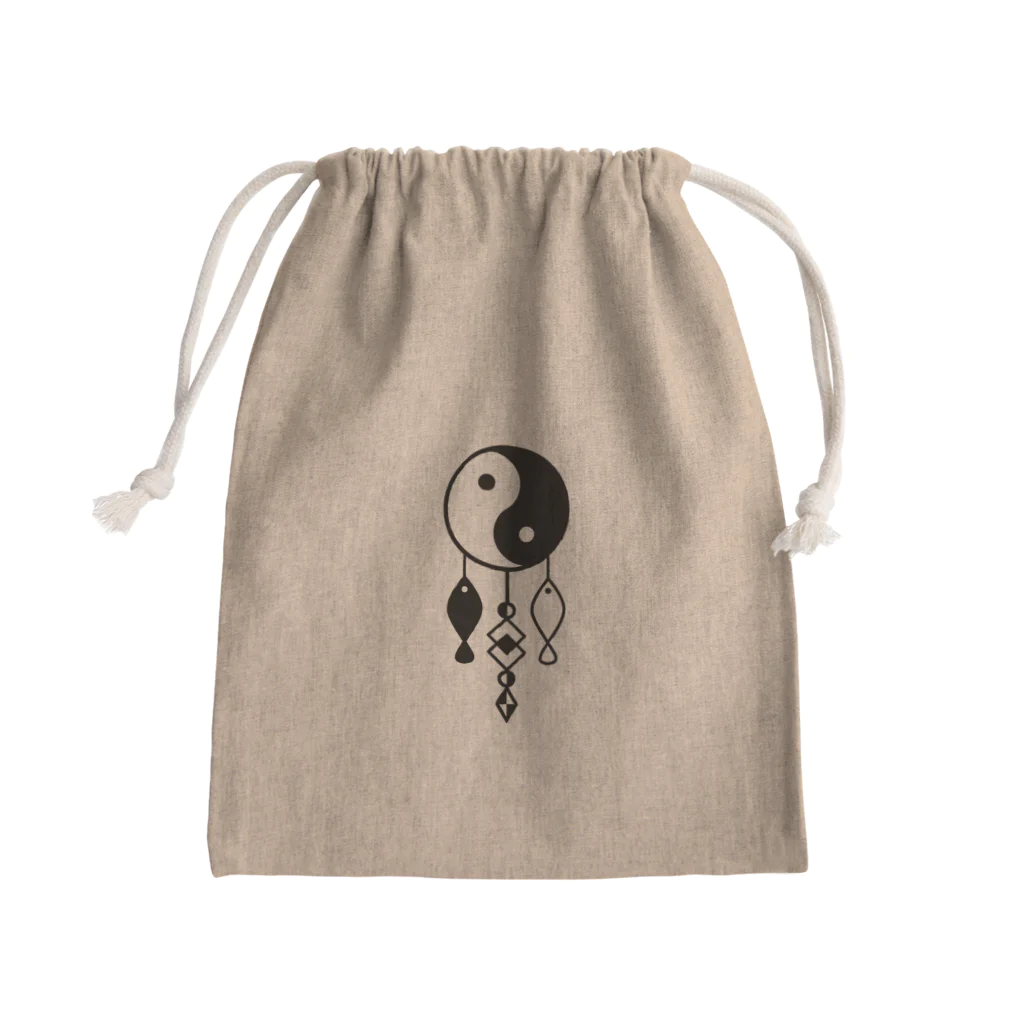 よねやしょうの陰陽太極図と双魚 (黒色) Mini Drawstring Bag