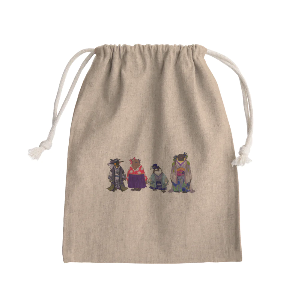 ヤママユ(ヤママユ・ペンギイナ)のいずれ菖蒲か杜若₋Aptenodytes Kimono Penguins- Mini Drawstring Bag