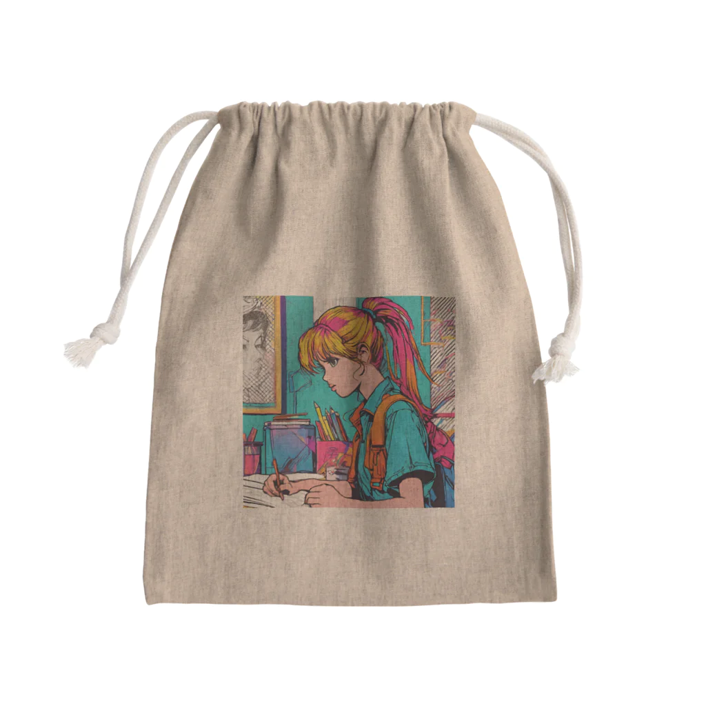 サニーのポップアート研究所の受験生応援！80年代ポニーテール娘 Mini Drawstring Bag