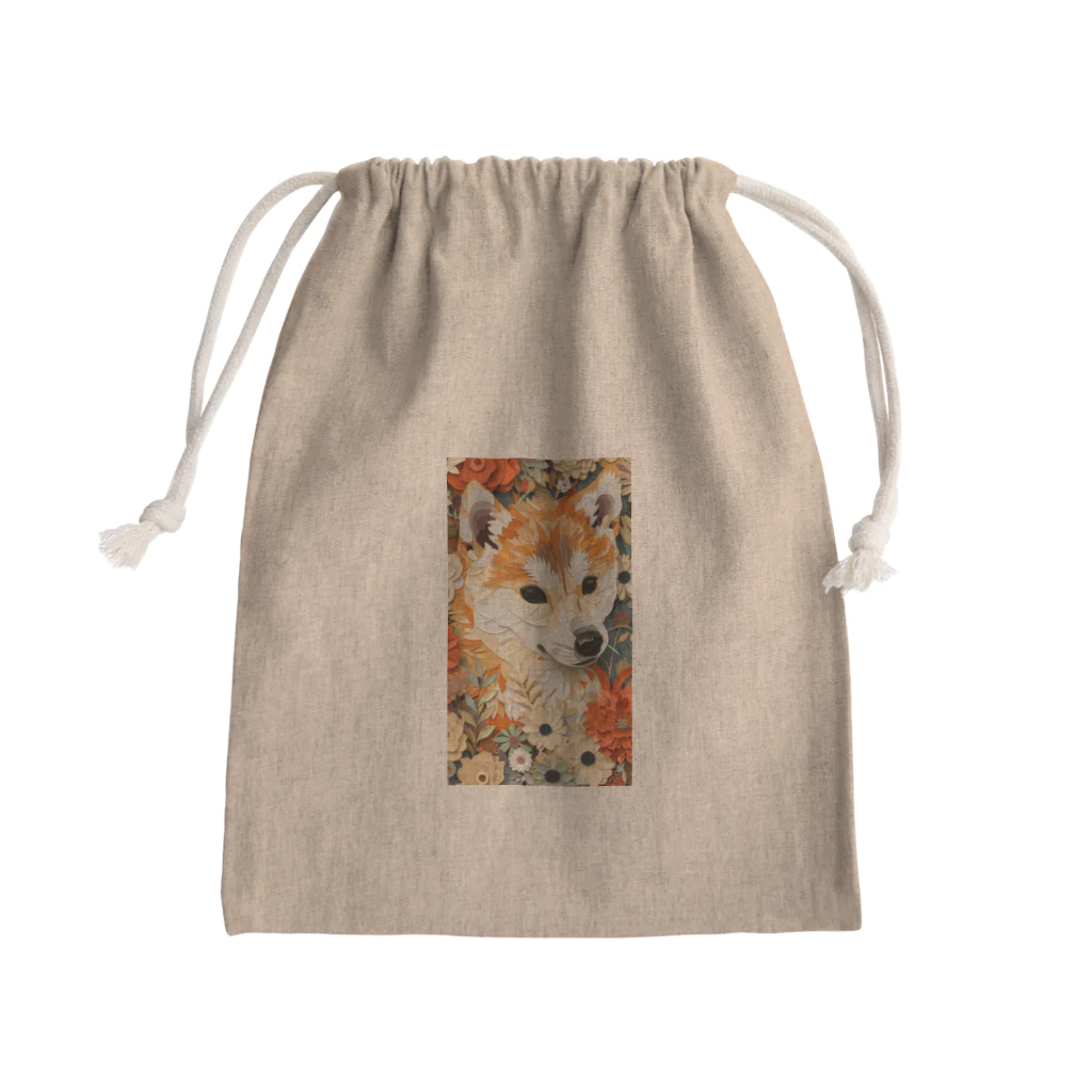 Grazing Wombatのデジタル３D紙細工風アートの柴犬 Mini Drawstring Bag