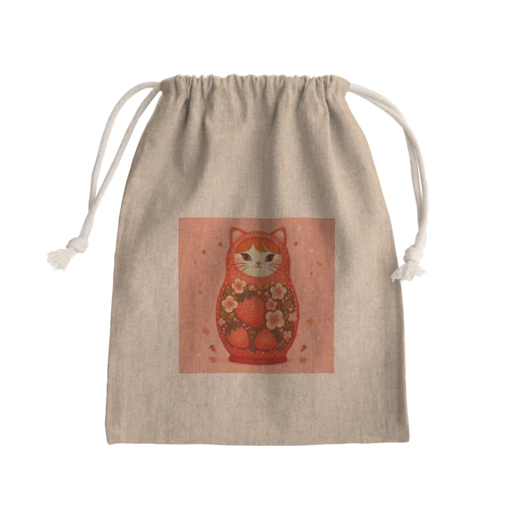 可愛い動物マトリョーシカの猫のマトリョーシカ（いちご） Mini Drawstring Bag