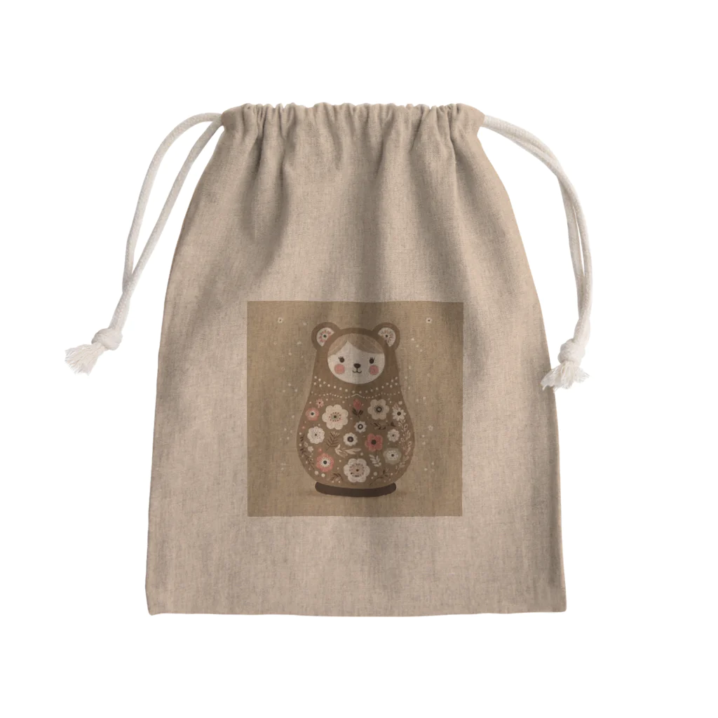 可愛い動物マトリョーシカのクマのマトリョーシカ（薄い茶色） Mini Drawstring Bag