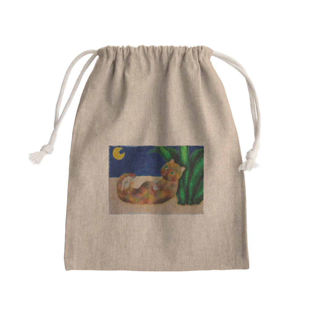 あなぐま(ひらいまき)の夜のコケねこさん Mini Drawstring Bag