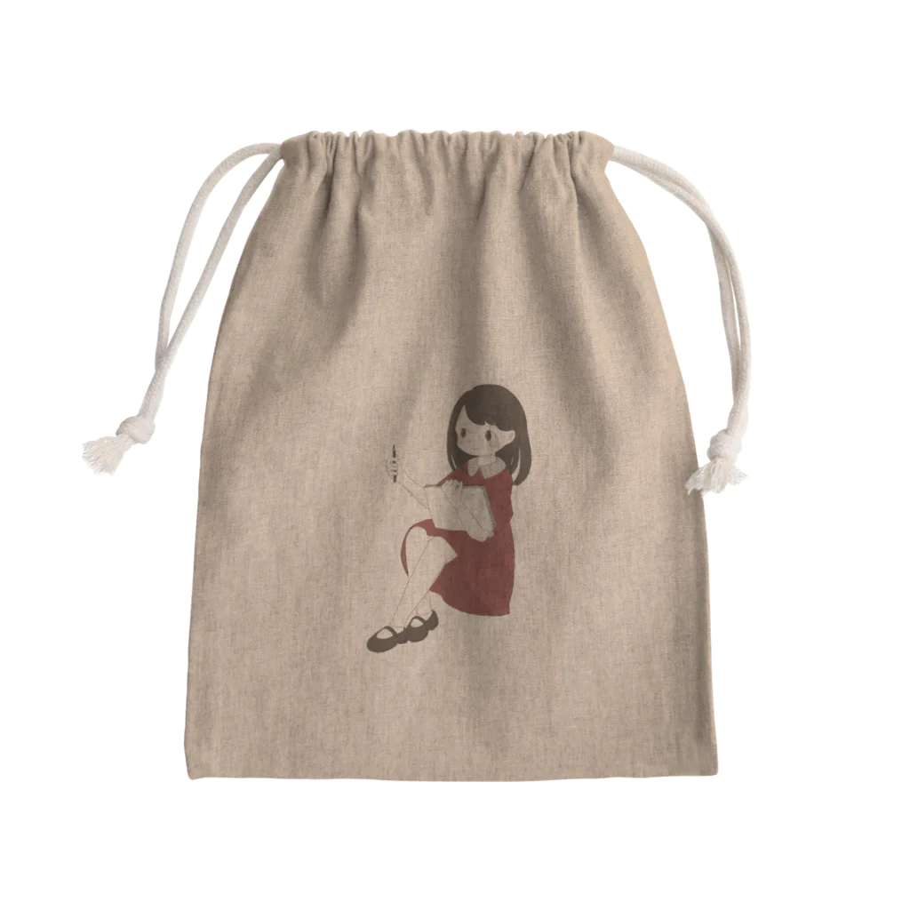 うき＊*の赤ワンピースの絵描きちゃん Mini Drawstring Bag