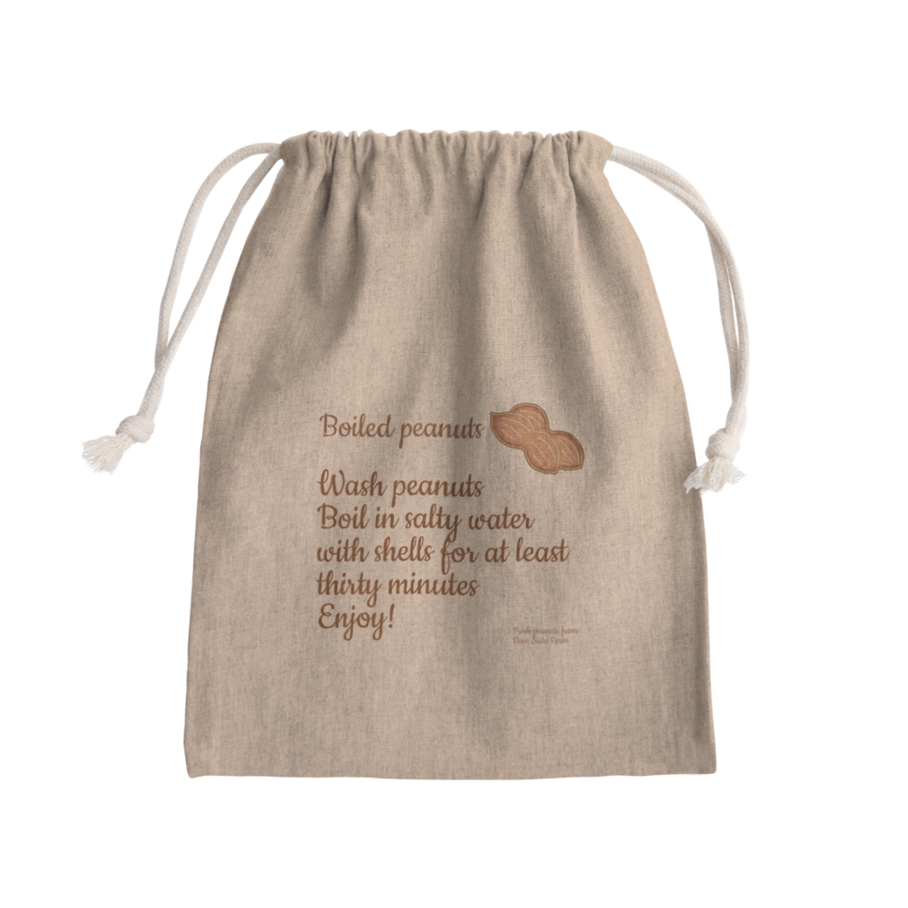 Base Side FarmとAtsueのShopの茹で落花生の作り方が英語で書いてあるグッズ Mini Drawstring Bag