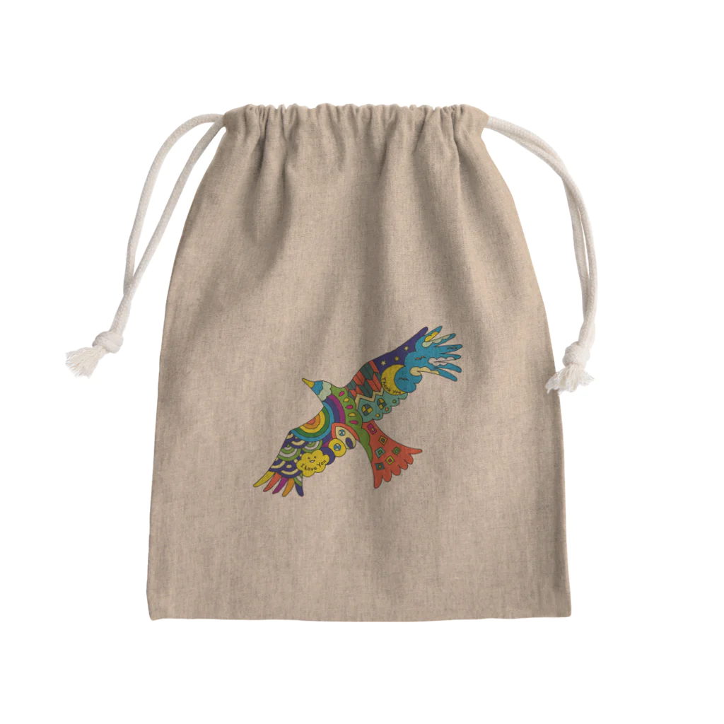 KANAT  LAMHITAの虹色の飛ぶ鳥 Mini Drawstring Bag