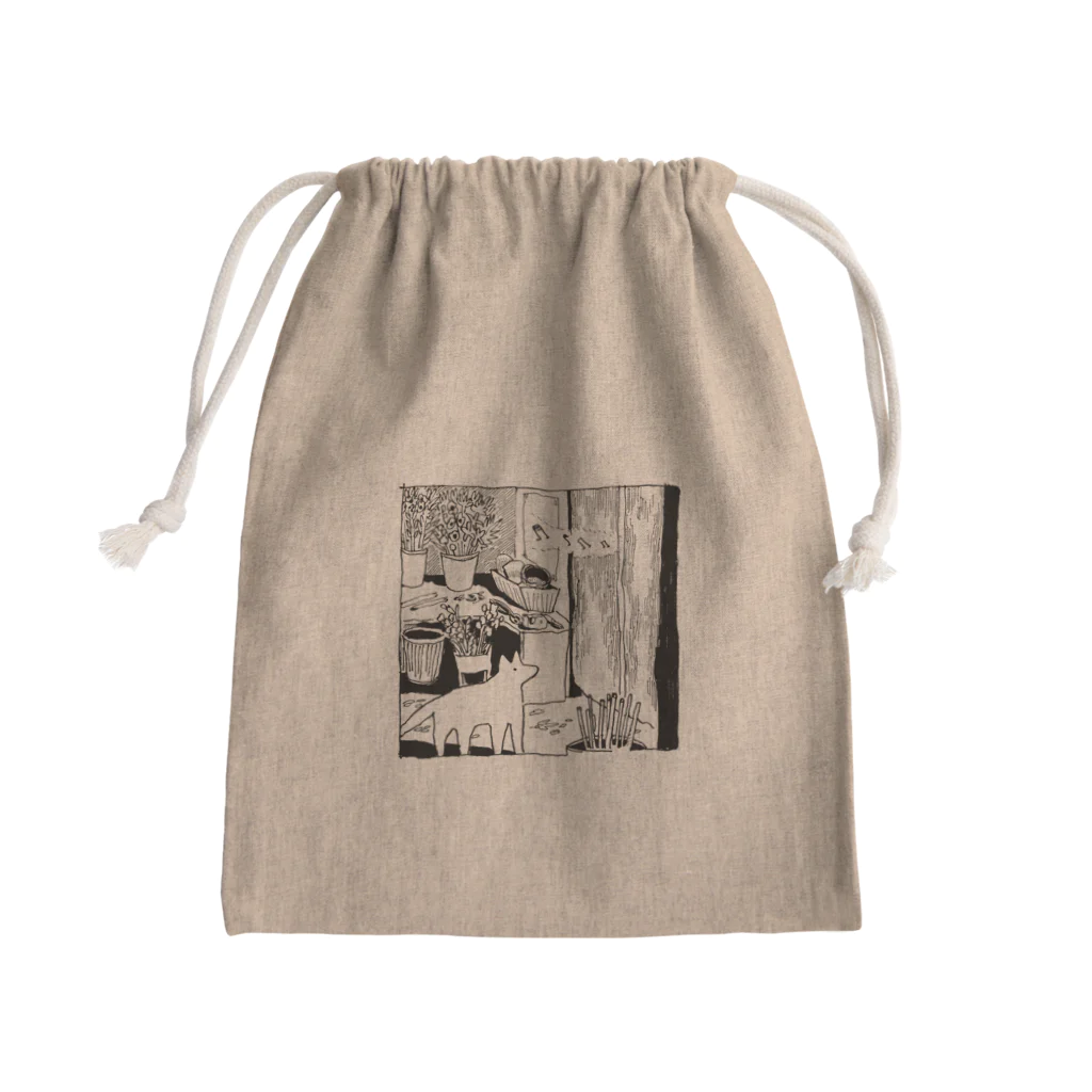 yawarakanezumiのバイト中に有線を聴く犬 Mini Drawstring Bag