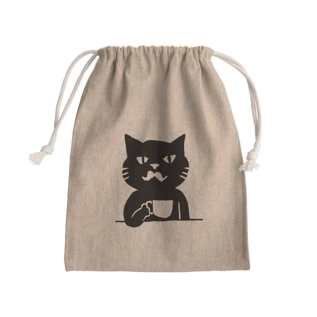 Blanc.P(ぶらんぴー)の店の喫茶・髭猫ロゴ② Mini Drawstring Bag