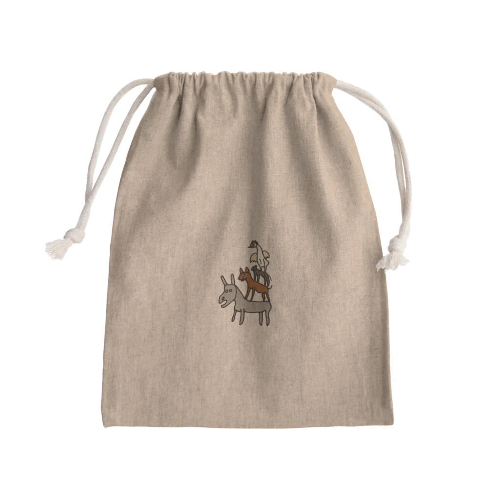 シュールな世界遺産のアニマル組体操 Mini Drawstring Bag