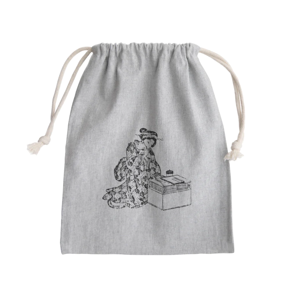 猫の浮世絵・草紙の猫を抱く美女 Mini Drawstring Bag