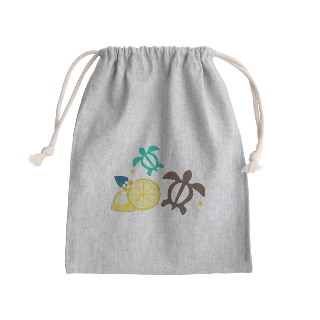 little lion house公式ショップ（大人のためのねこ）のホヌとレモンとプルメリア Mini Drawstring Bag