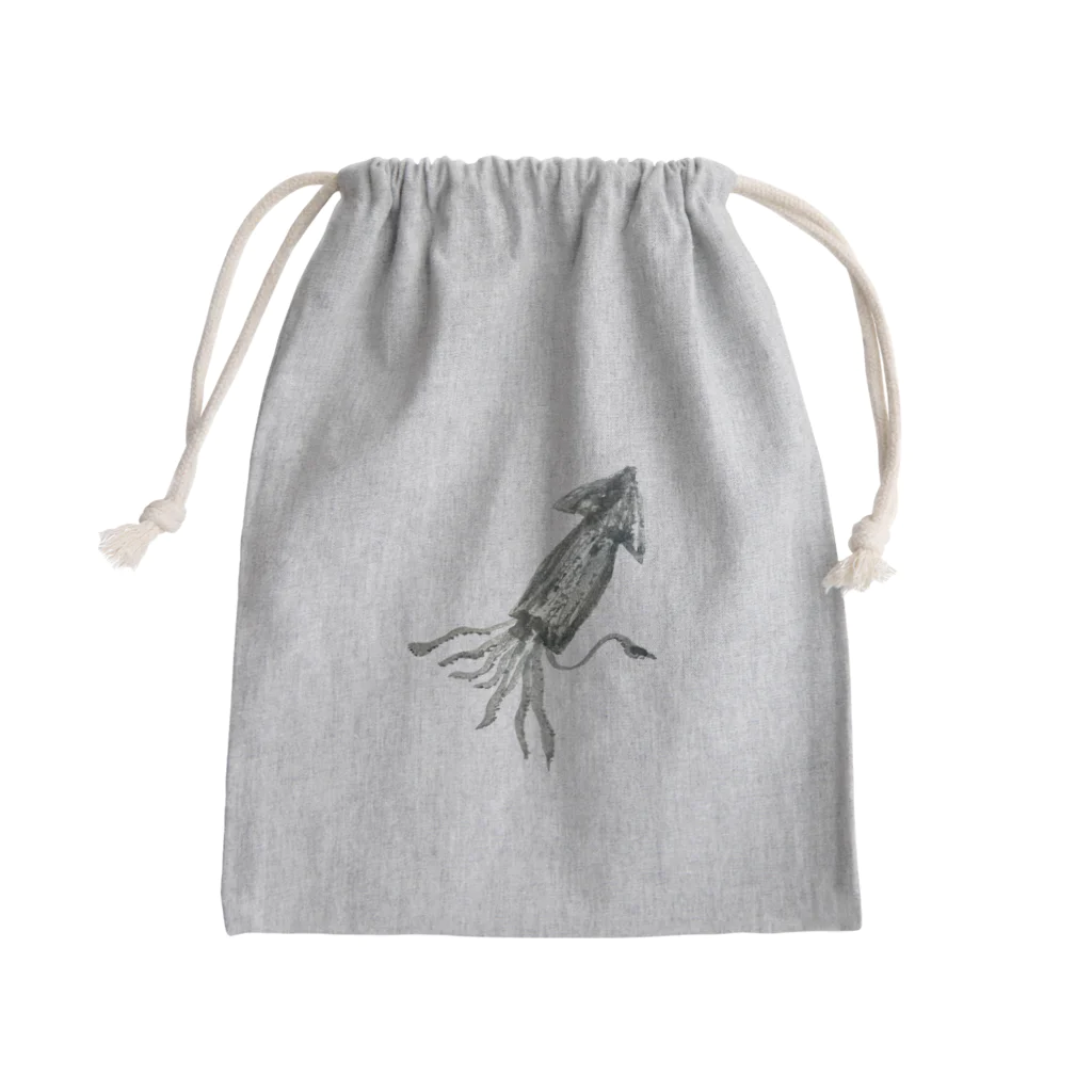 アングラースピリッツの水墨画風のイカさん Mini Drawstring Bag