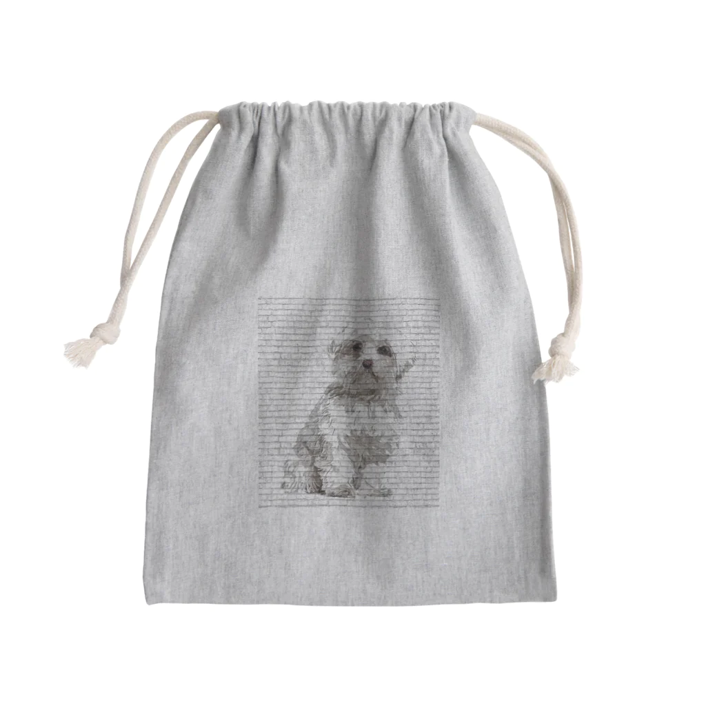 【CPPAS】Custom Pet Portrait Art Studioの マルチーズドッグ - レンガブロック背景 Mini Drawstring Bag