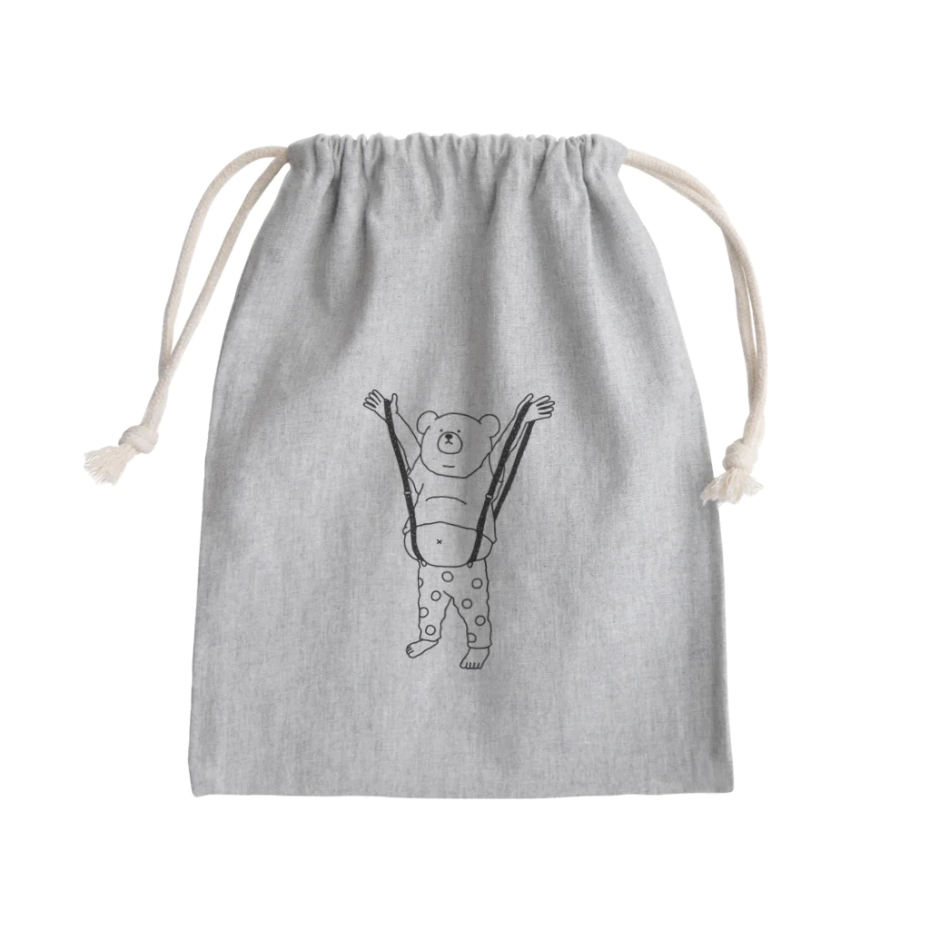 YUICHI design shopのぽっこりサスペンダーくま Mini Drawstring Bag