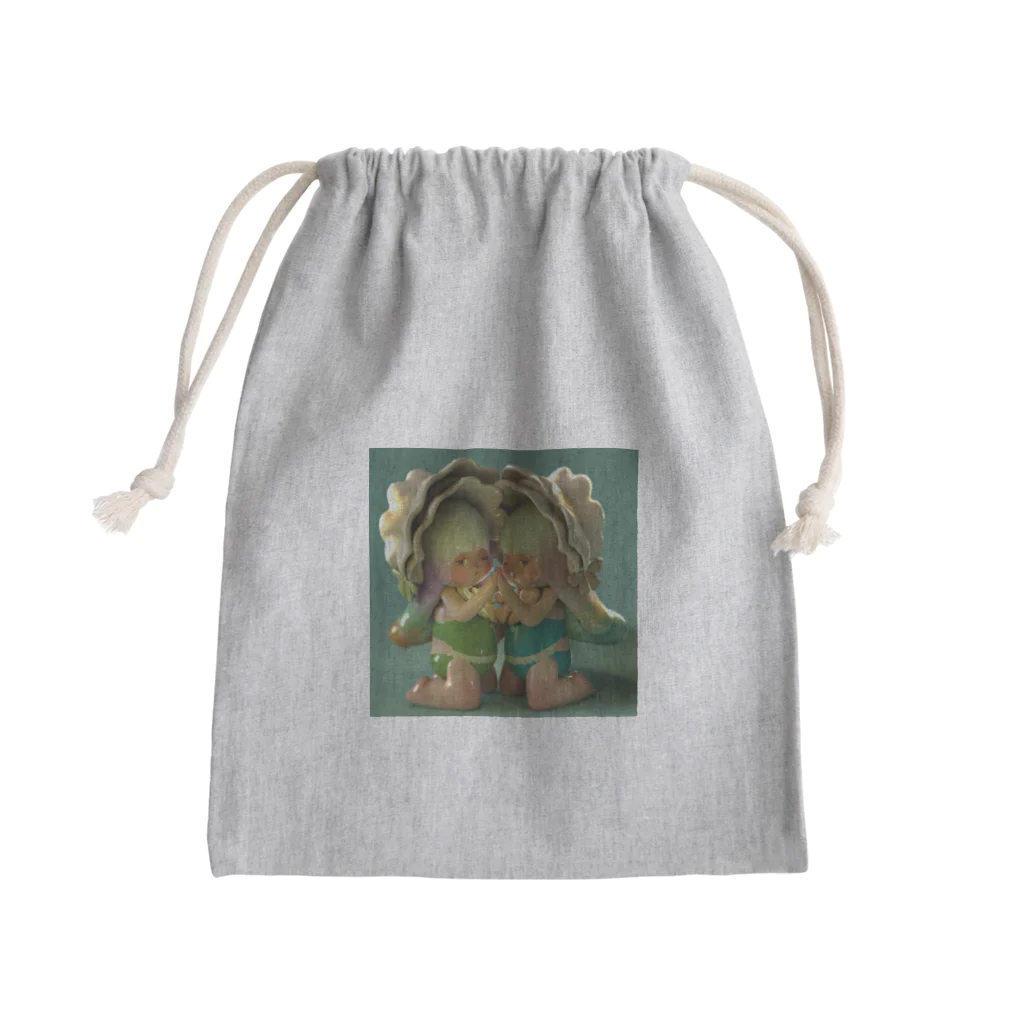 白米の双子座の赤ちゃん Mini Drawstring Bag