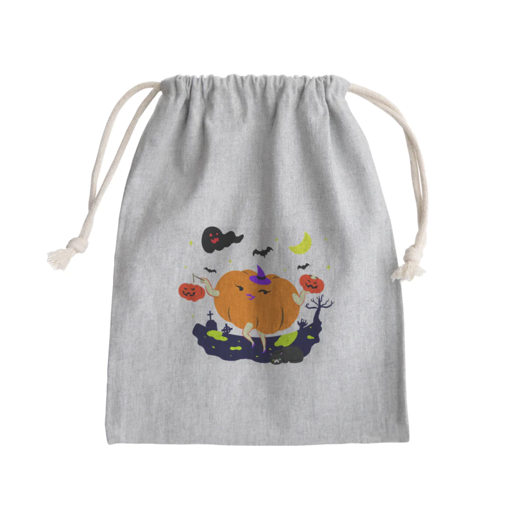 猫舌と肉球のかぼちゃの提灯をもつかぼちゃ Mini Drawstring Bag