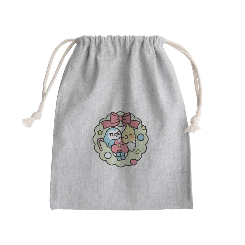 Cody the Lovebirdのクリスマスリース コザクラインコ、オカメインコ Chubby Bird Mini Drawstring Bag