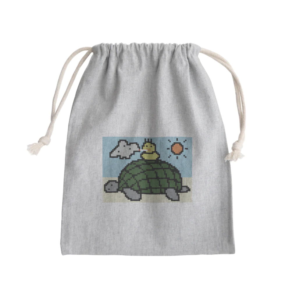 ネコモトタロウショップの亀に乗る鳥 Mini Drawstring Bag