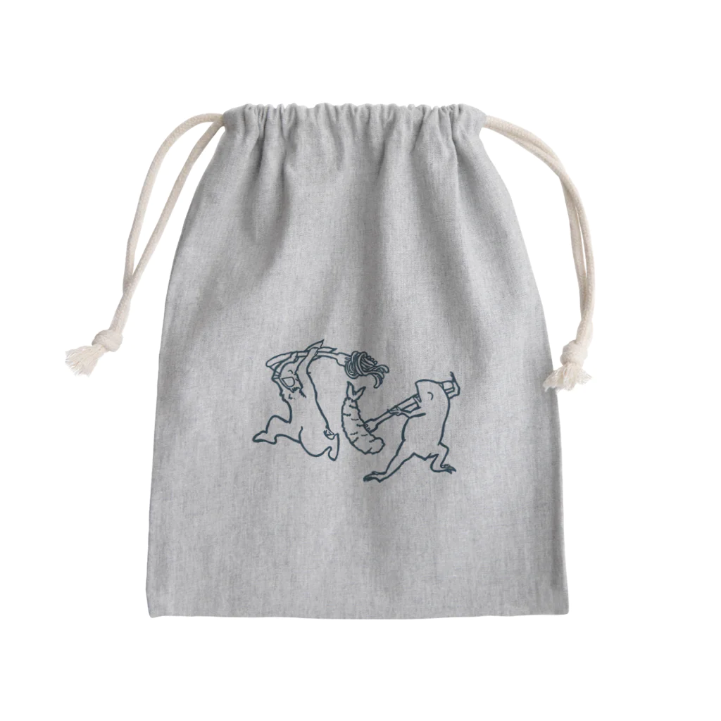 GOODS SHOP【そぞろな小窓】 SUZURI店の【ぎがといっしょ】《紺線》 Mini Drawstring Bag