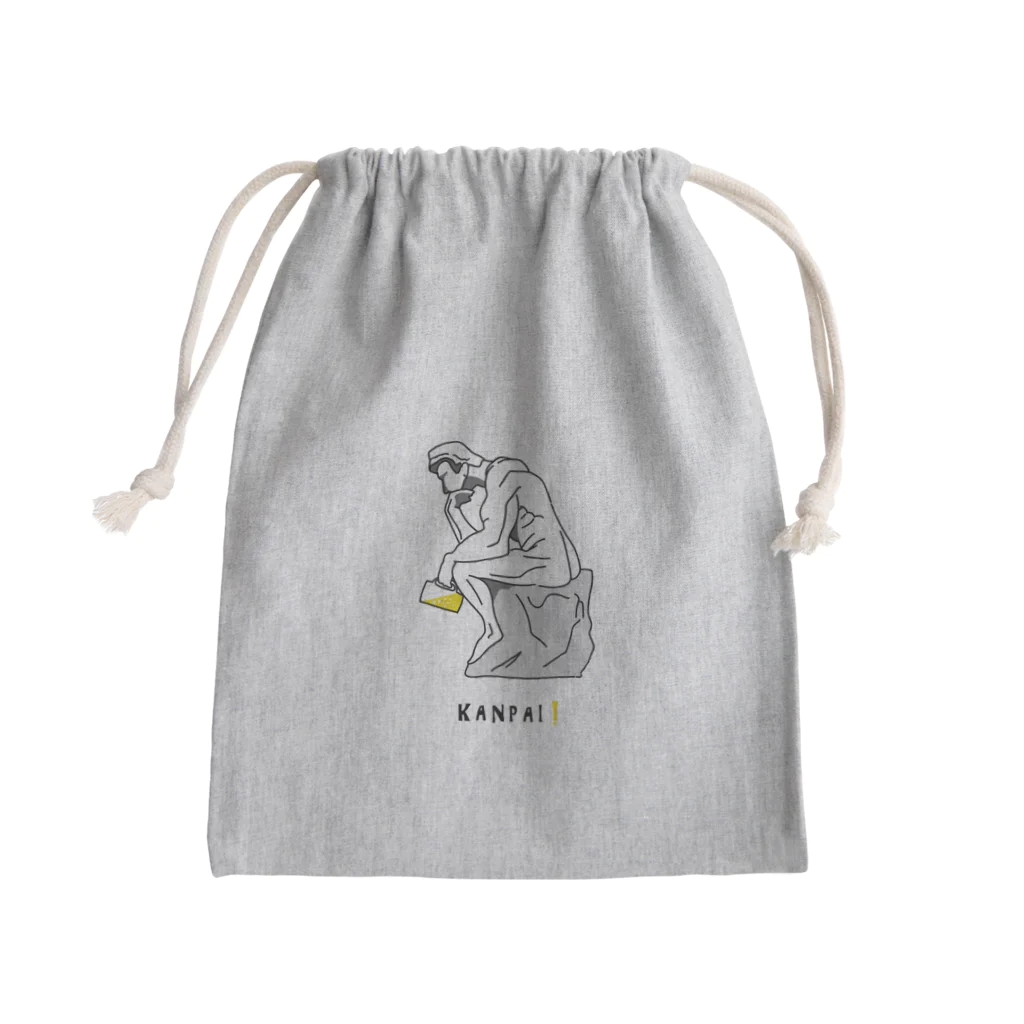 ビールとアート TM-3 Designの彫刻 × BEER（考える人）黒線画 Mini Drawstring Bag