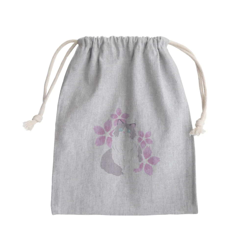 Kotetsu diary(SUZURI店)のラグドール×桜 Mini Drawstring Bag