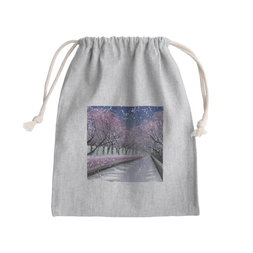 Yossy's Item Factoryの夜の桜並木に雪 Mini Drawstring Bag