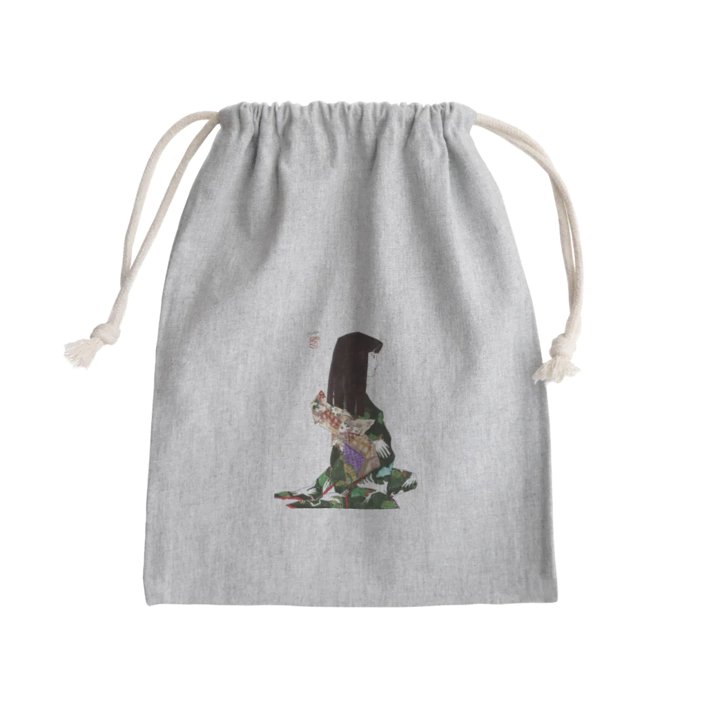 kukuri1957のお店の草子さん・黒地に鶴 Mini Drawstring Bag