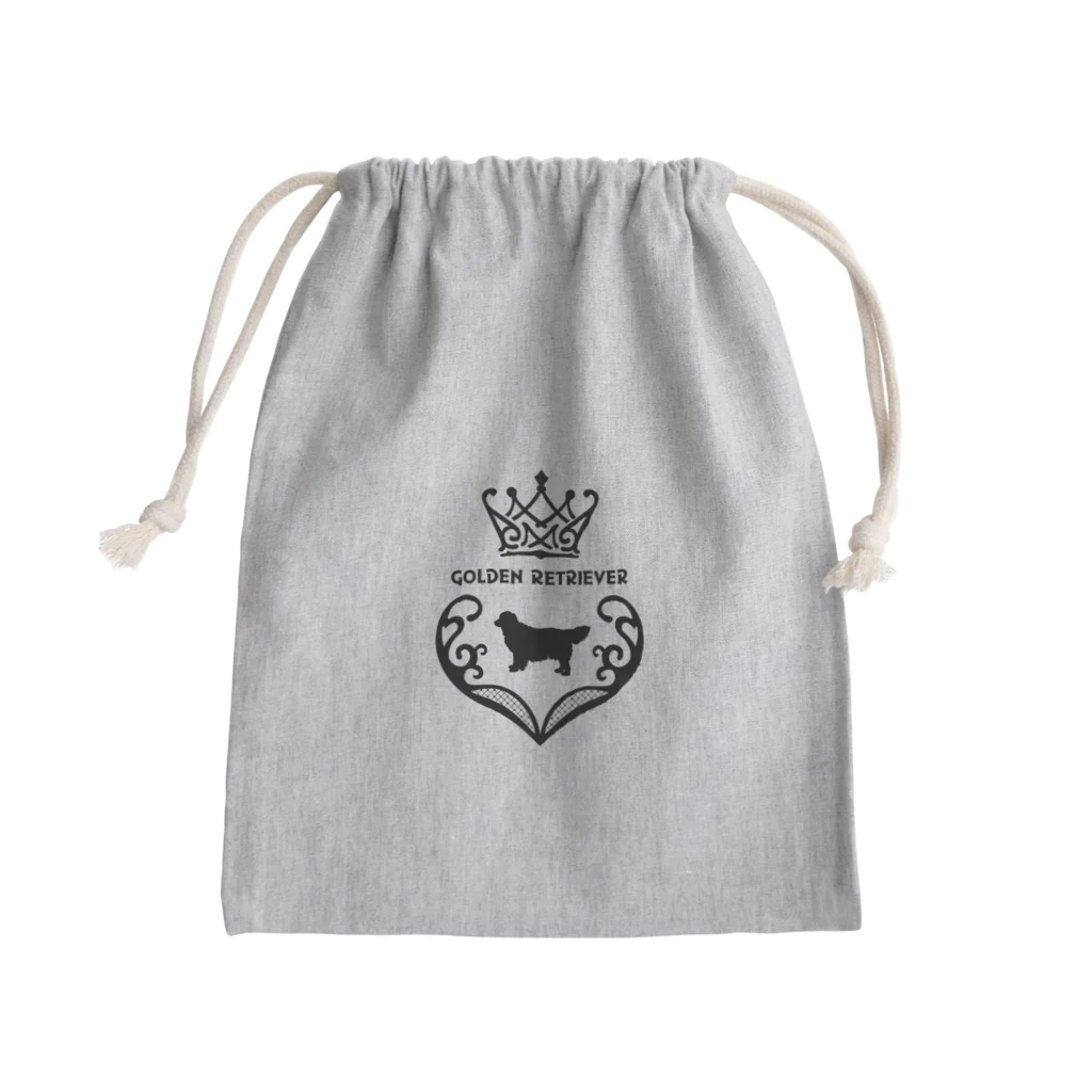 onehappinessのゴールデンレトリバー　crown heart　onehappiness　black Mini Drawstring Bag