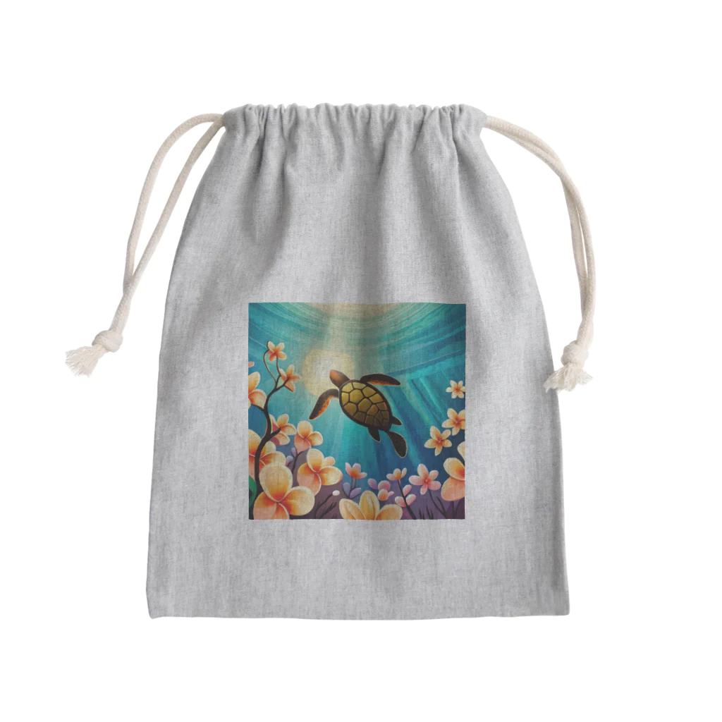 青空クリエイトの海亀とプルメリア Mini Drawstring Bag