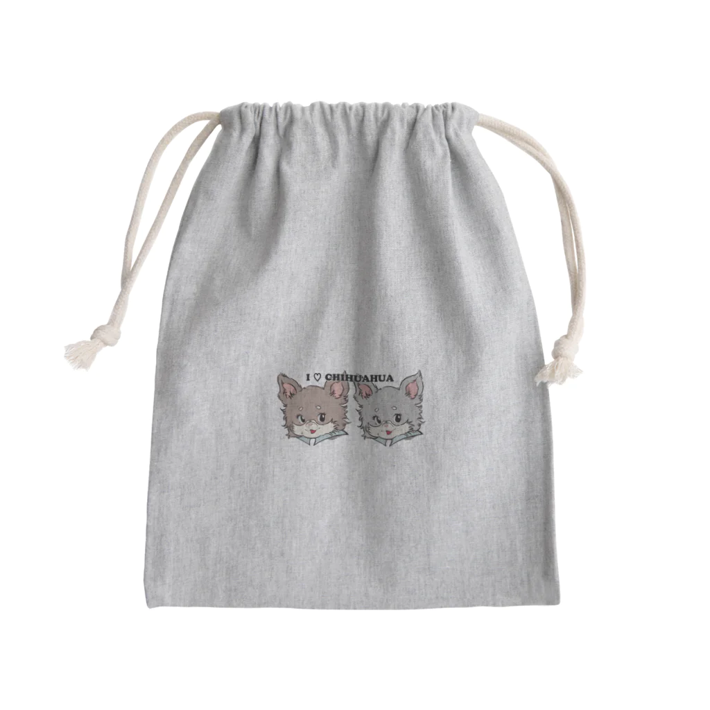 チャリティーグッズ-犬専門デザインのチワワ-チョコタン&ブルーグレー・イザベラタン「I♡CHIHUAHUA」 Mini Drawstring Bag