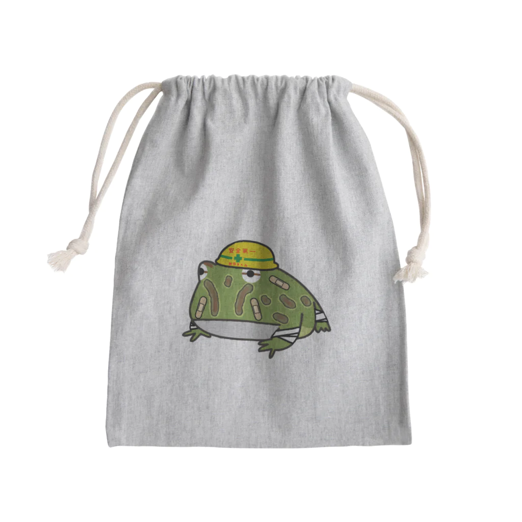 ムンムン&キュピロニウスのアトリエSUZURI店の安全第一で無事カエルなベルツノガエルさん Mini Drawstring Bag