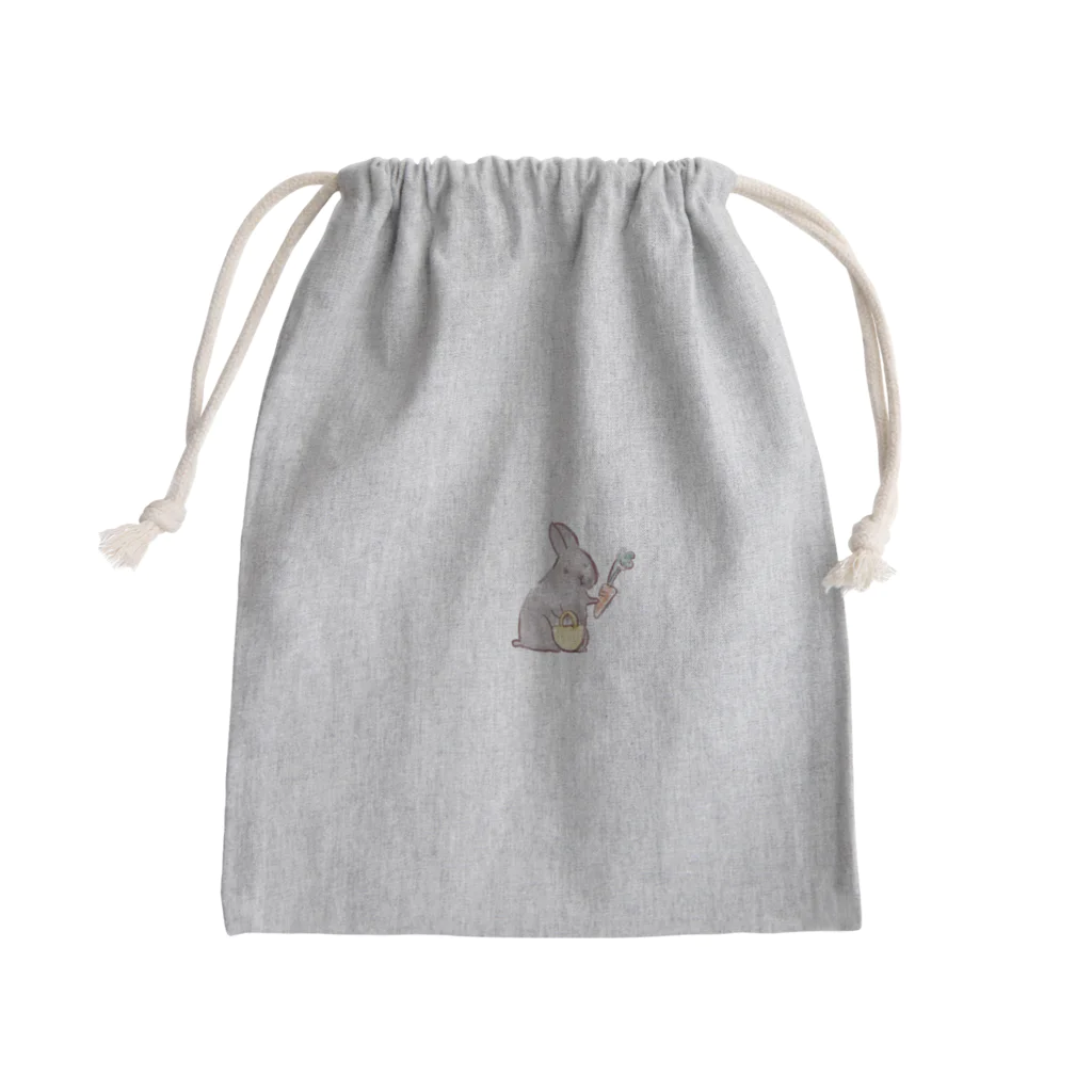 うさぎまにあ。のおかいものうさぎ　グレー Mini Drawstring Bag