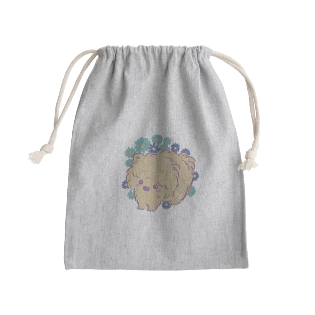 猫のきぬくんのお店のポメプーと青いガーベラ Mini Drawstring Bag