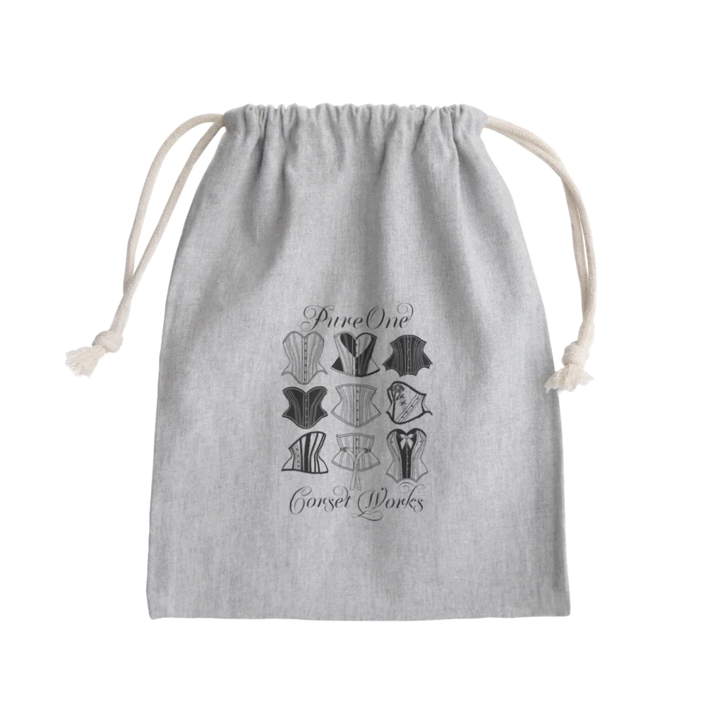 ピュアワン コルセット ワークスのカタログ柄（ブラックライン） Mini Drawstring Bag