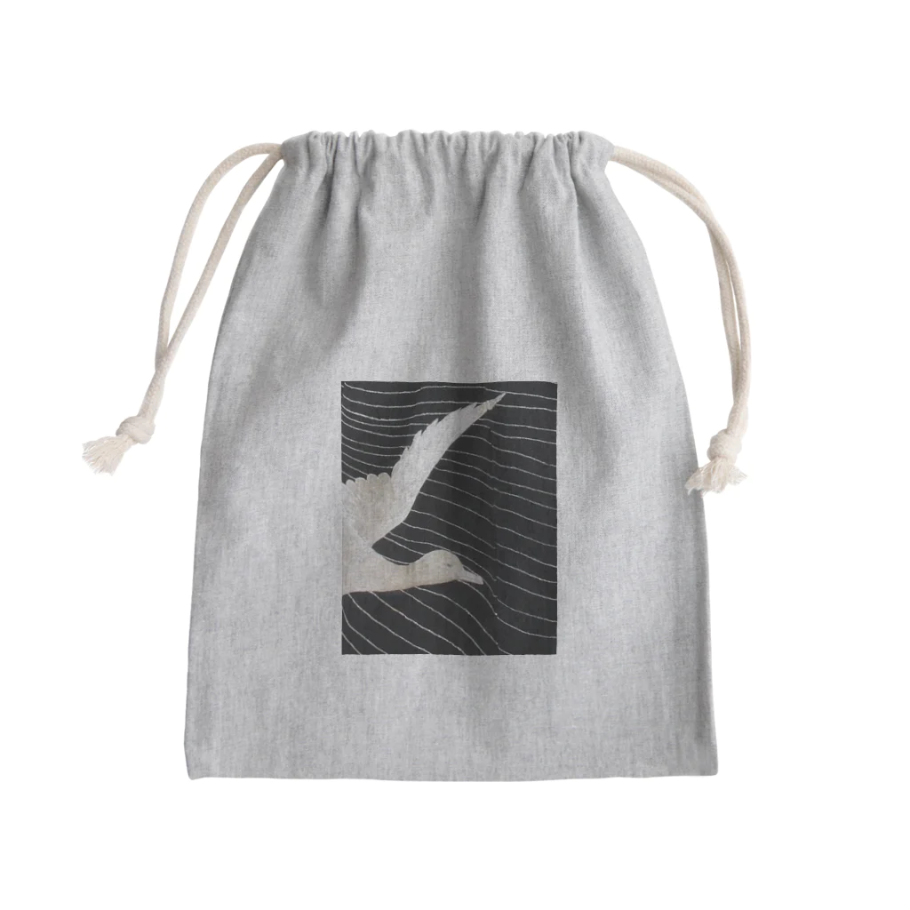 PALA's SHOP　cool、シュール、古風、和風、の黒と白　水鳥の柄 Mini Drawstring Bag