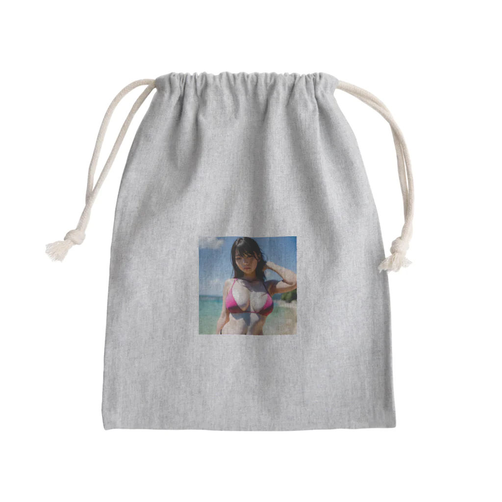 Oppaiの夏のビーチのハイビスカスちゃん Mini Drawstring Bag