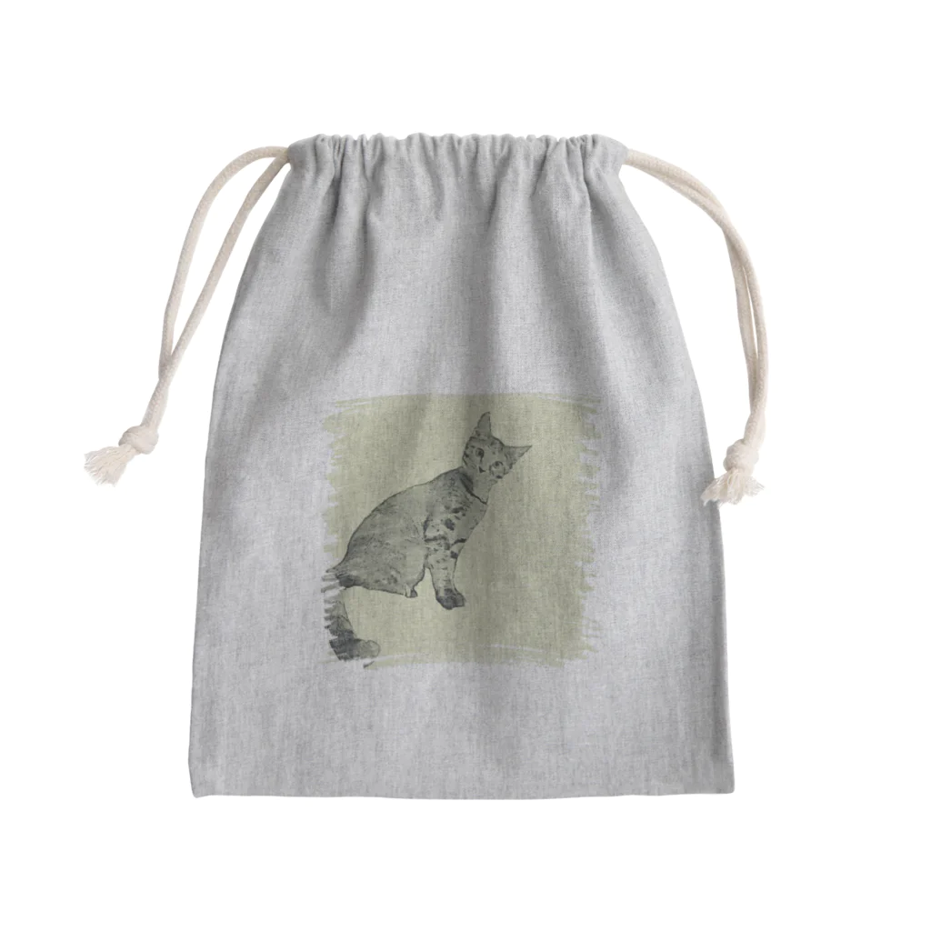 コハクのカーテンレールから見下ろすコハク Mini Drawstring Bag