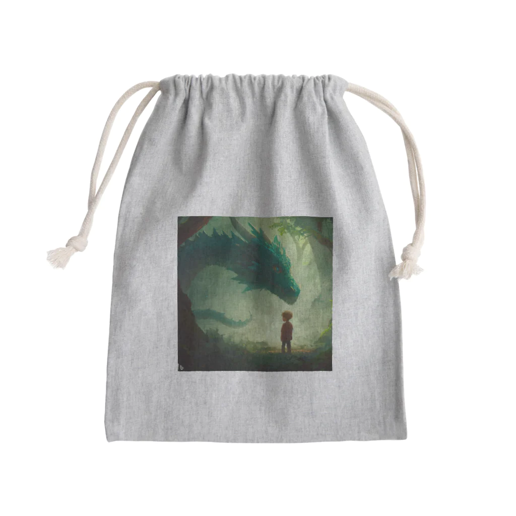 Wakuryuの八恩森の守り緑愛龍と少年 Mini Drawstring Bag