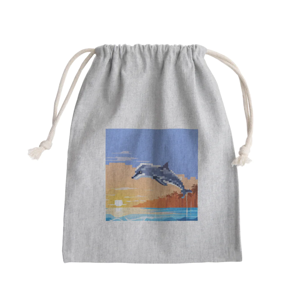 kein-keinのドット絵のイルカ Mini Drawstring Bag