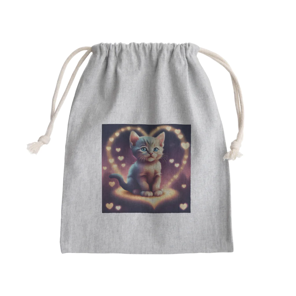 わんにゃんショップのキラキラハートの子猫ちゃん Mini Drawstring Bag