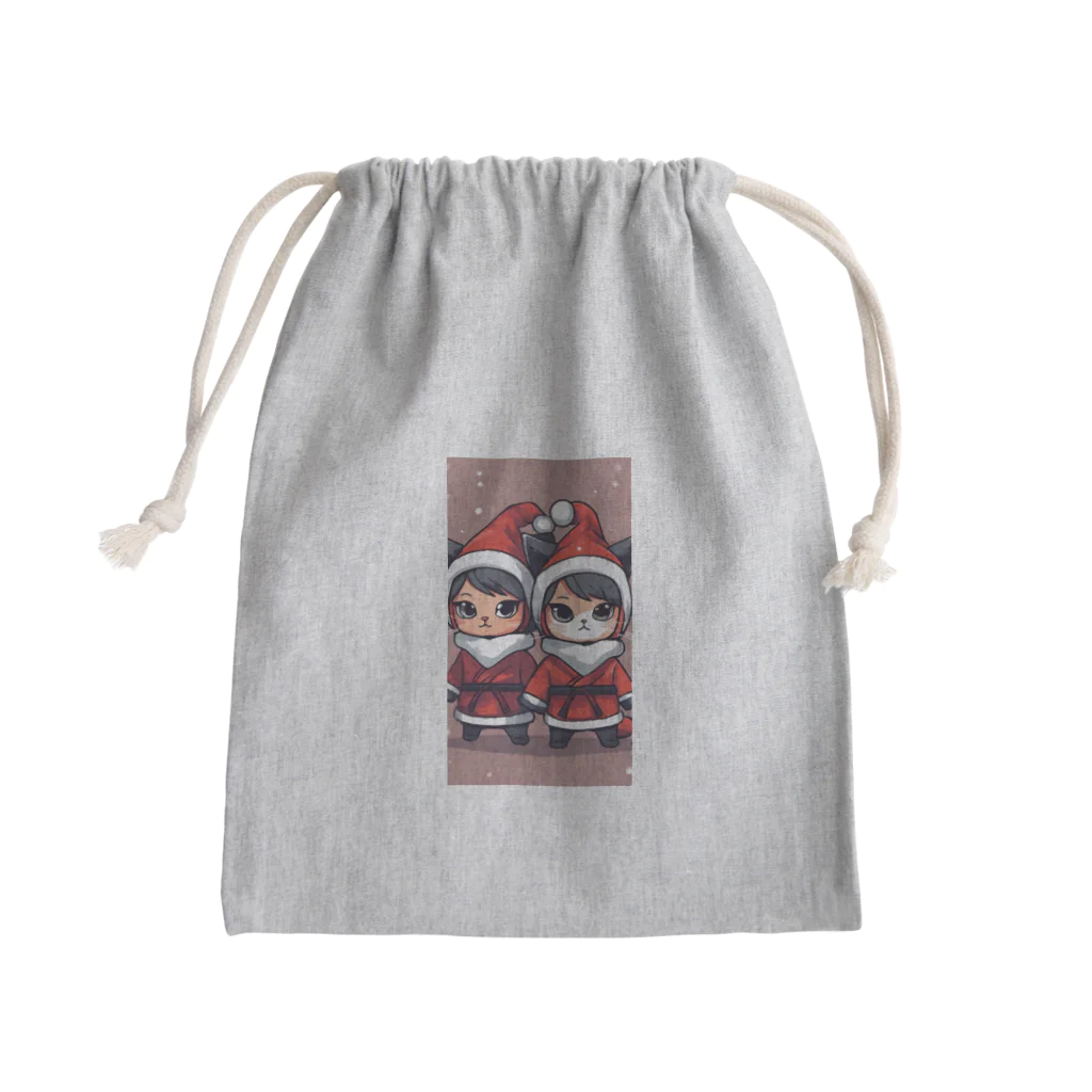 ニンニン忍者パンのクリスマスの着ぐるみを身にまとった可愛らしい忍者イラスト・グッズ Mini Drawstring Bag
