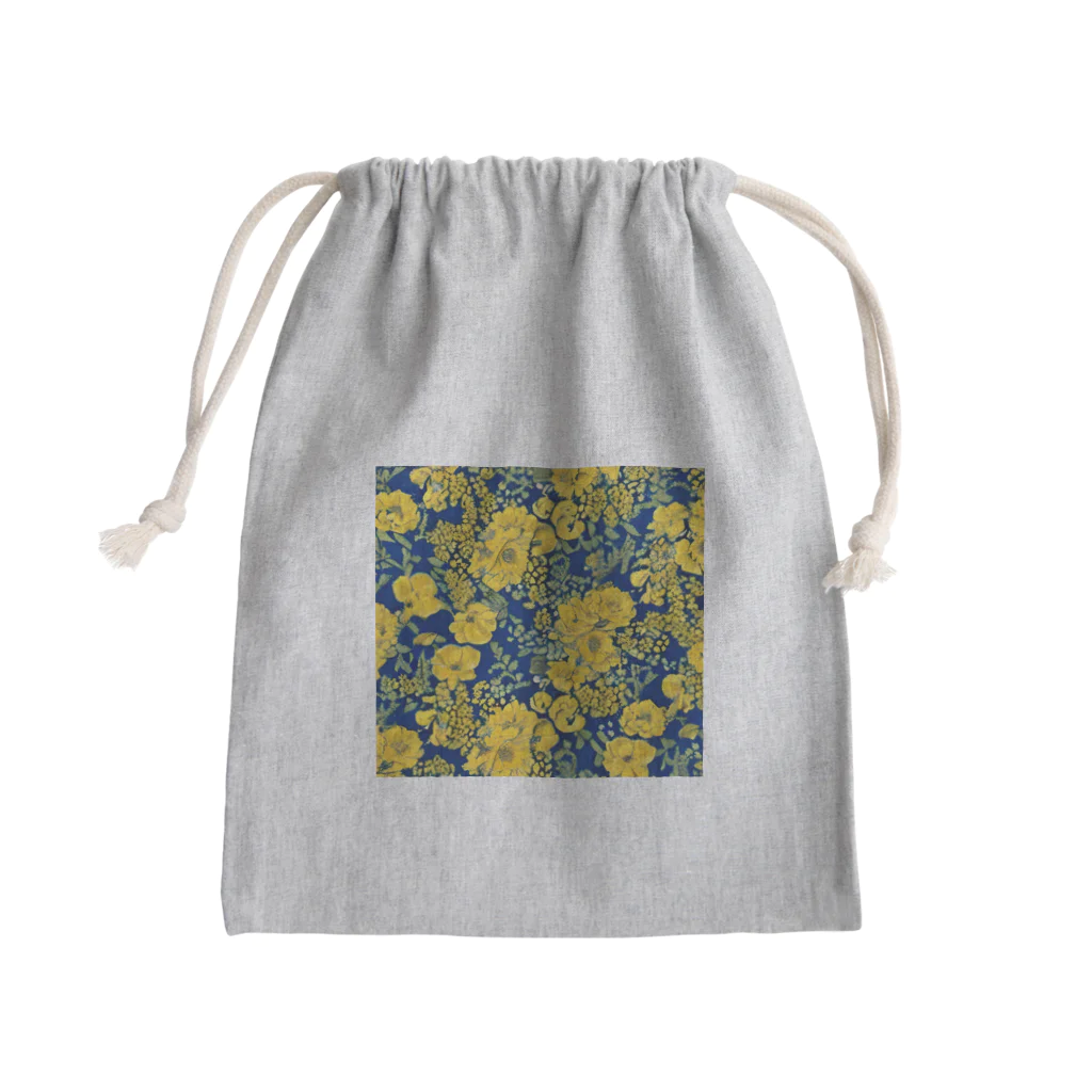 ねいぱあむうる店の模様2 花 青×黄 Mini Drawstring Bag