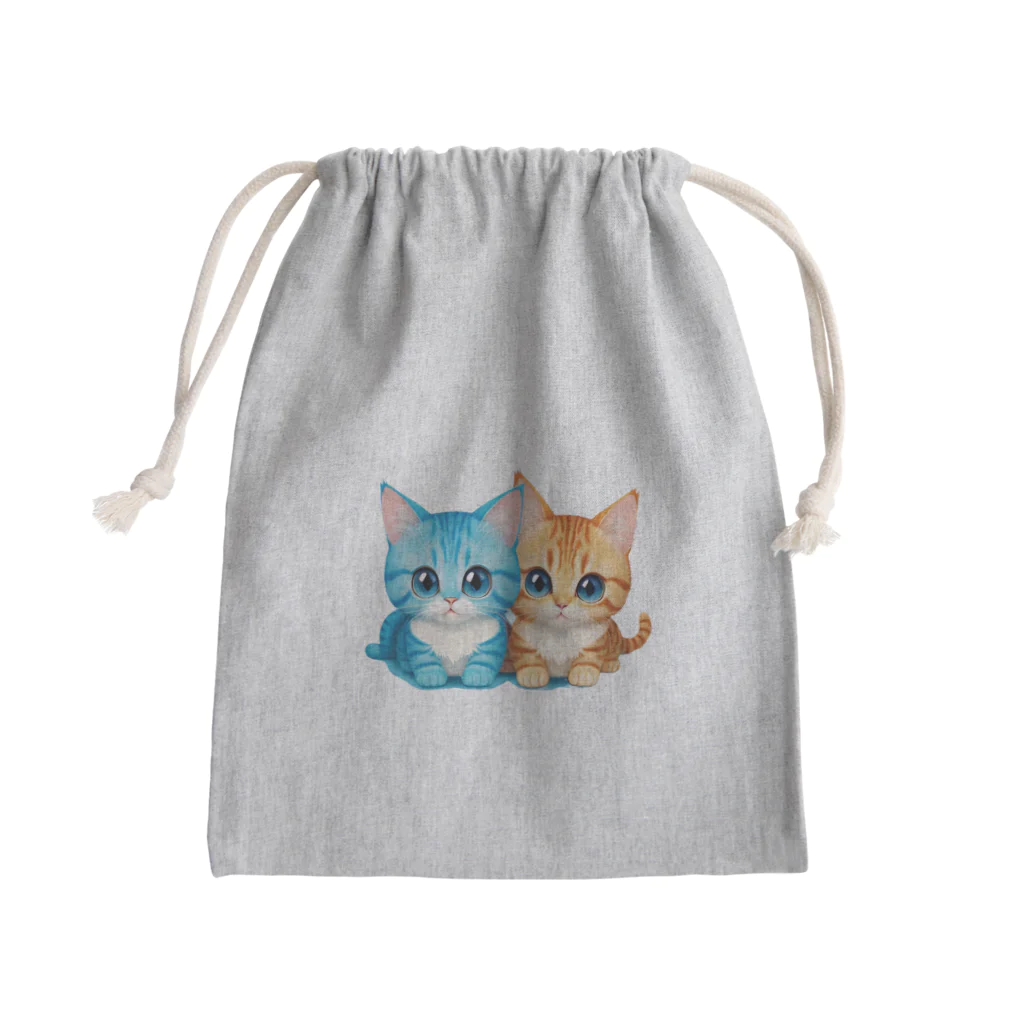 Chatarohのふたりの仲良し猫ちゃん：青とオレンジ Mini Drawstring Bag