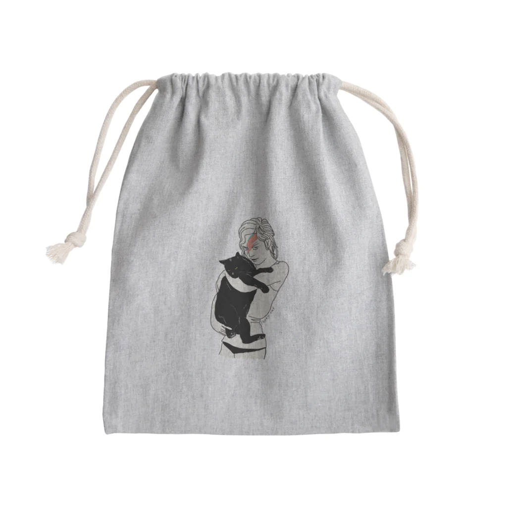 小鳥と映画館のイナズマメイクの女性と黒猫 Mini Drawstring Bag