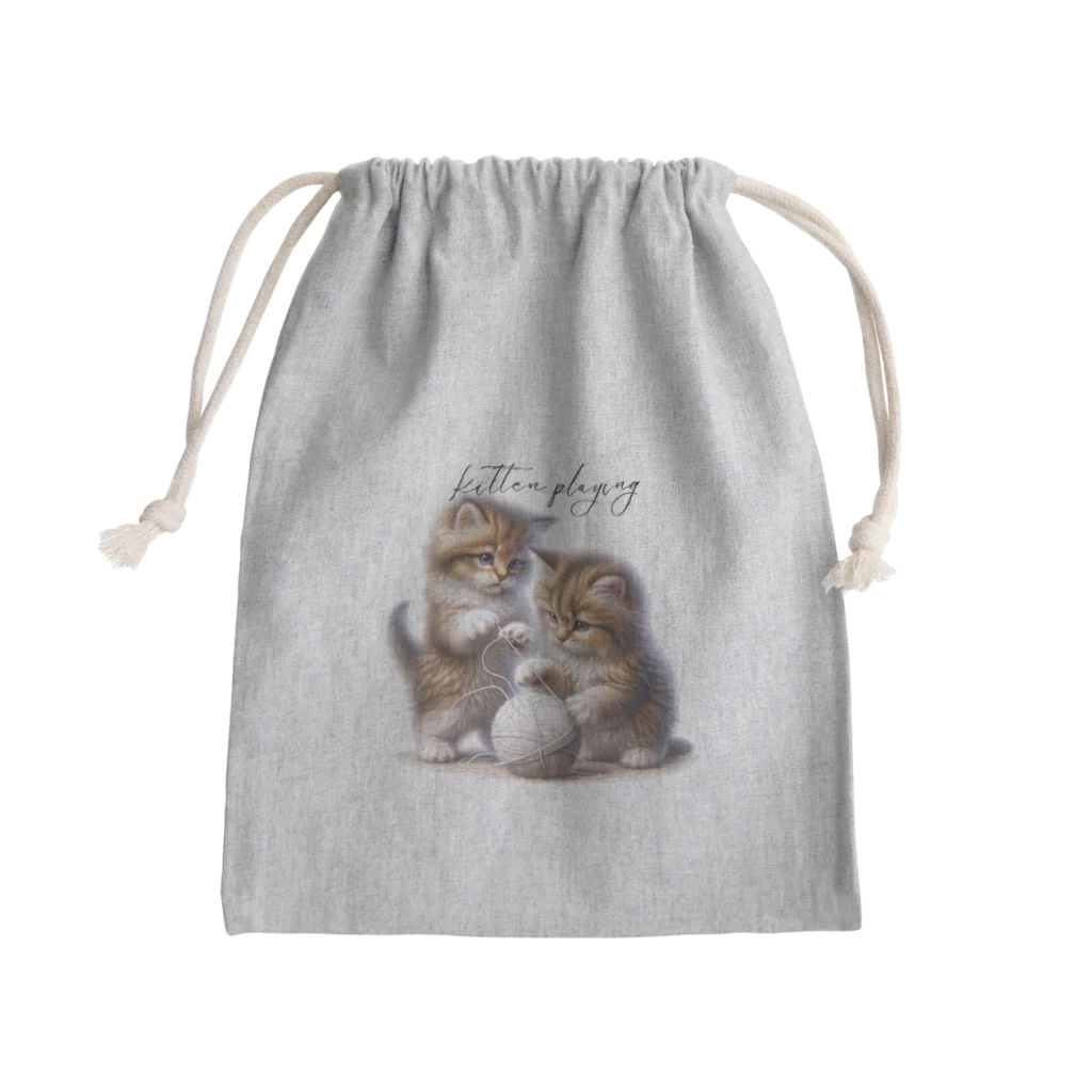 はんなり女史の毛糸玉と子猫 Mini Drawstring Bag