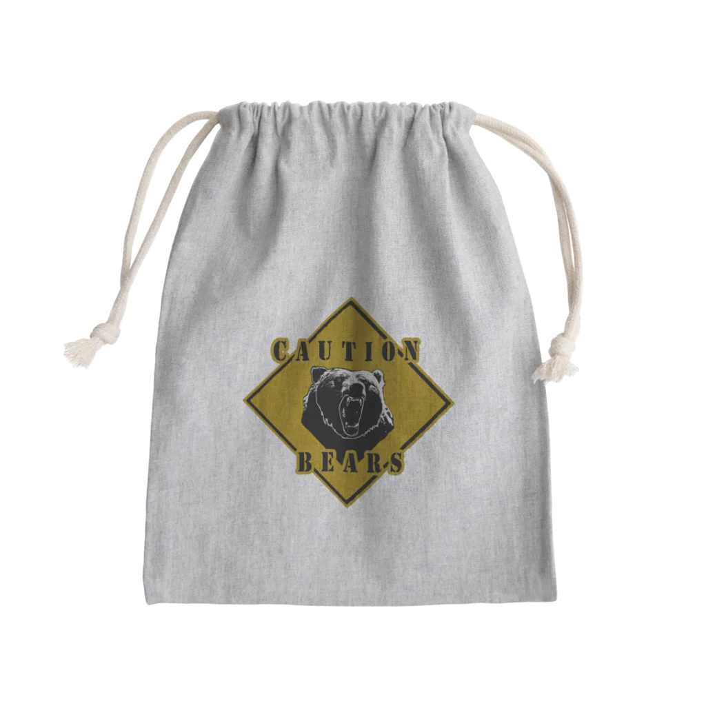 PALA's SHOP　cool、シュール、古風、和風、のCAUTION- Bear　４ Mini Drawstring Bag