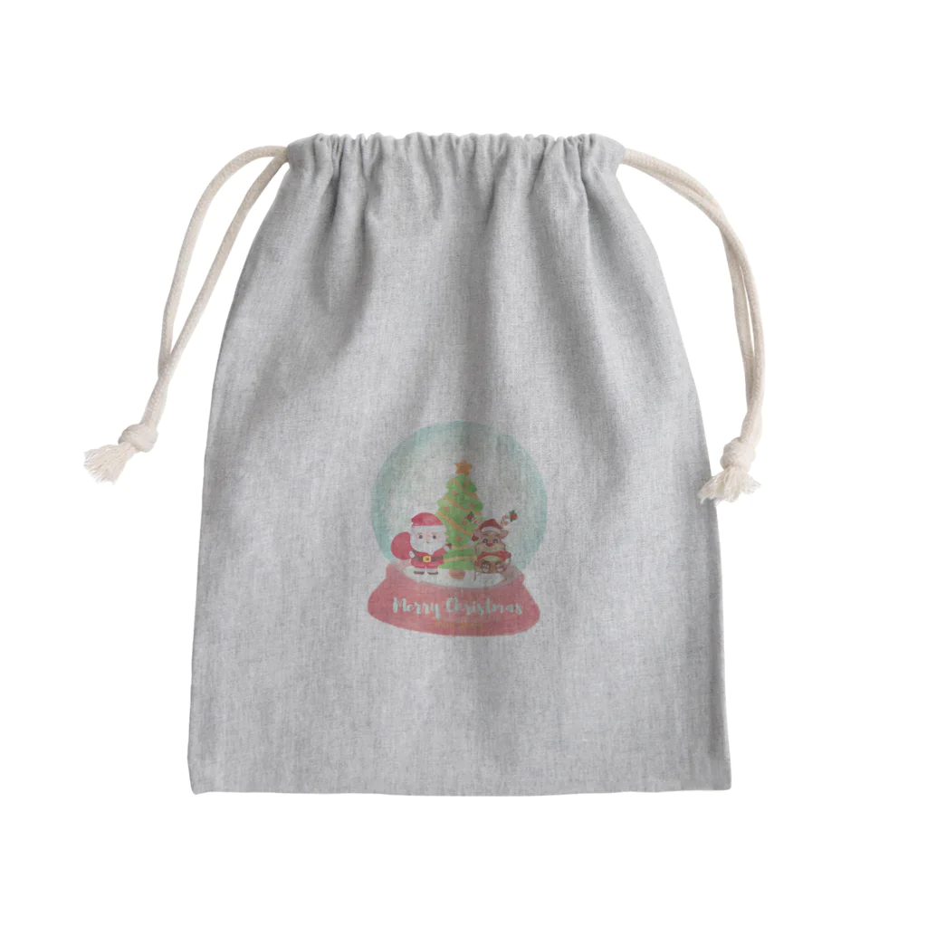 GLOBEのトナカイとサンタクロースのクリスマススノードーム Mini Drawstring Bag