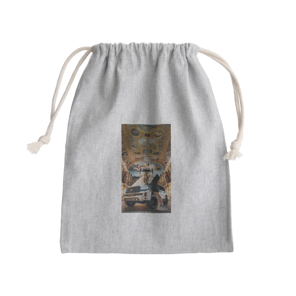 ブラックホワイトの美術館車 Mini Drawstring Bag