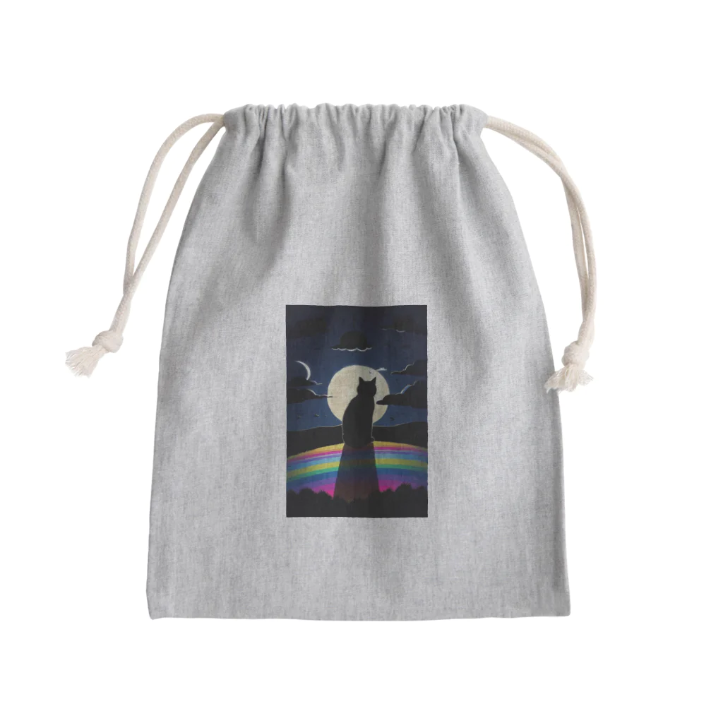 幸運のしっぽの黒猫の秘密の一夜 Mini Drawstring Bag