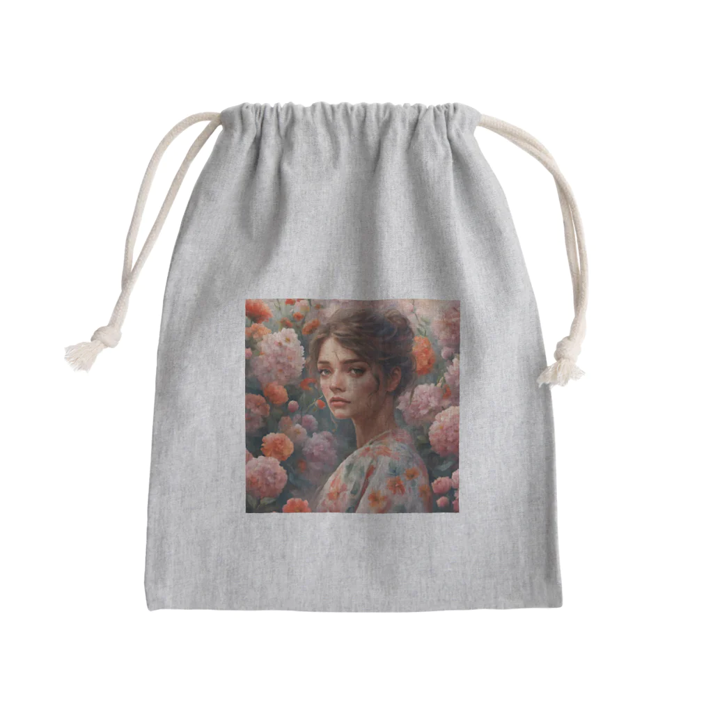 Olivi　Styleの花の中で呼び止められる女性 Mini Drawstring Bag